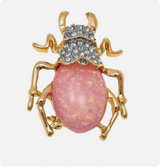 KJL by Kenneth Jay Lane "Egyptian Beetle" Pink OpalColor Brooch