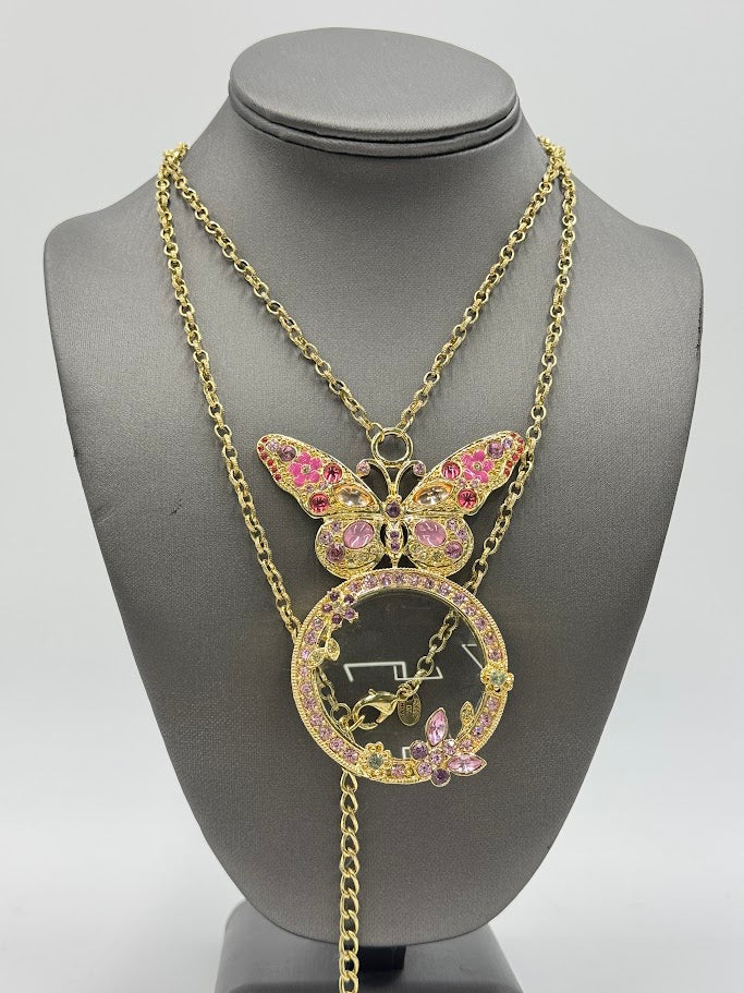 Colleen Lopez Goldtone "My Favorite Things" Butterfly Magnifying Glass Drop Necklace, 38" +3"