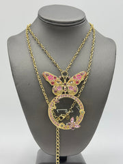 Colleen Lopez Goldtone "My Favorite Things" Butterfly Magnifying Glass Drop Necklace, 38" +3"