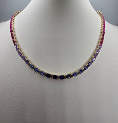 Absolute Sterling Silver Goldclad Simulated Colors of Sapphire Rainbow Line Necklace, 18"