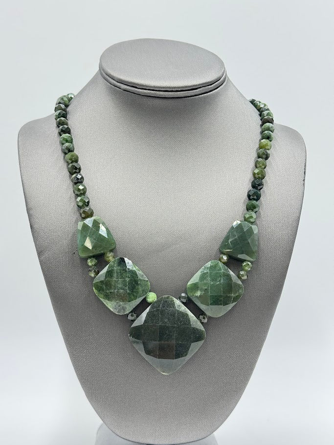 Jay King Sterling Silver Nephrite Jade Reversible Statement Necklace 18” + Extender