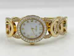 Bellezza Bronze Pave CZ & Pearl Dial Interlocked Watch,