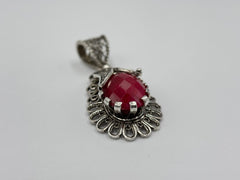Ottoman Sterling Silver Raspberry Corundum Lead Pendant, 1-1/2"