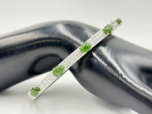 Jade of Yesteryear Sterling Silver Jade Oval Jade Bangle Bracelet, 7-3/4"