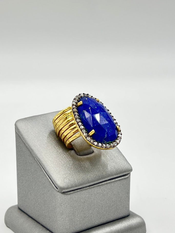 Joya Sterling Silver Goldclad Multiband Lapis Ring, Size 5
