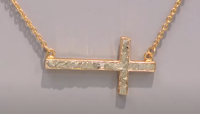 Joya Sterling Silver Goldclad Deco Crushed Diamond Shard Sideways Cross Necklace, 18"