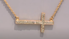 Joya Sterling Silver Goldclad Deco Crushed Diamond Shard Sideways Cross Necklace, 18"