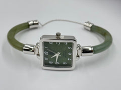Jade of Yesteryear Silvertone Green Jade Bangle Watch,