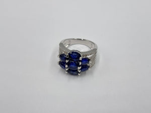 Colleen Lopez Sterling Silver Oval Sapphire Cluster Ring, Size 7