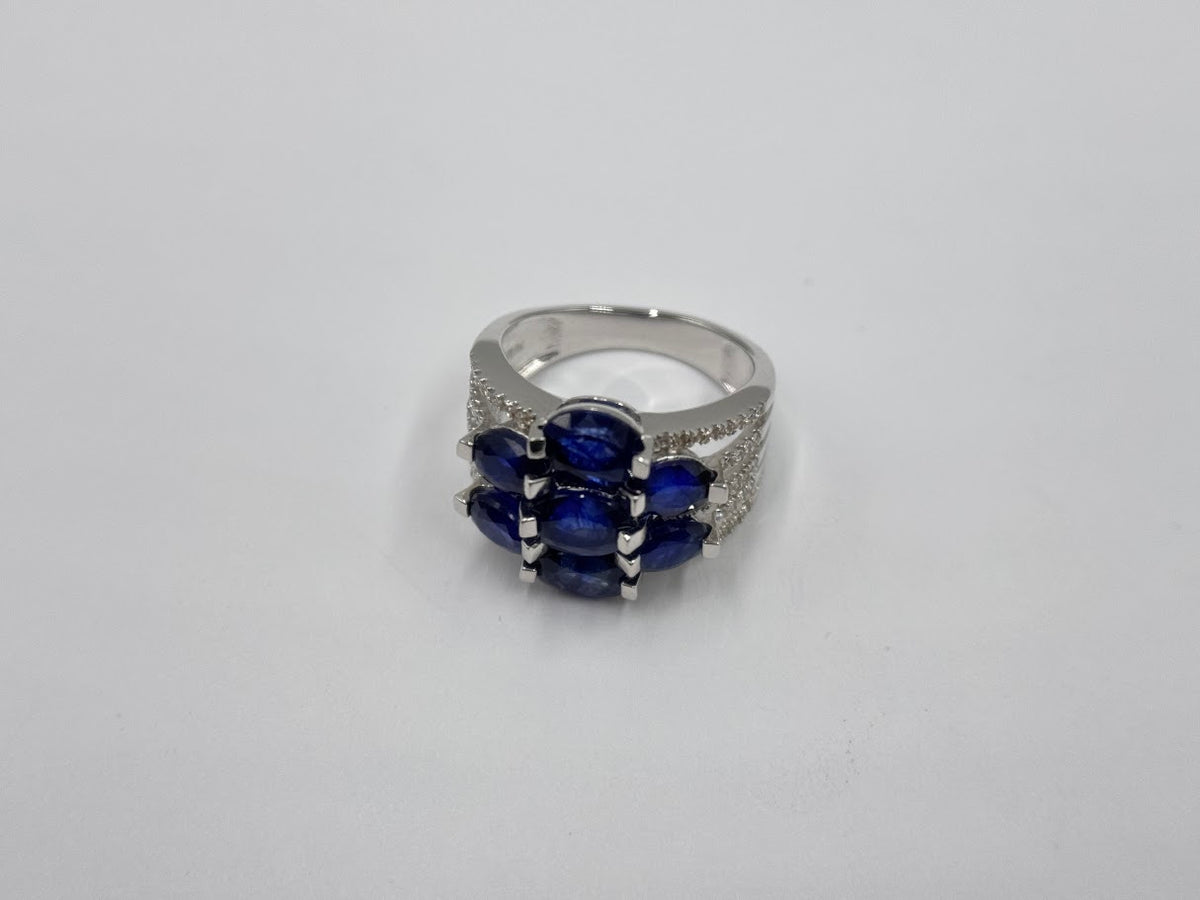 Colleen Lopez Sterling Silver Oval Sapphire Cluster Ring, Size 7