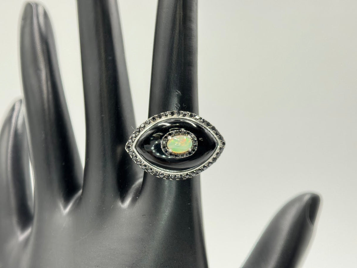 Rarities Sterling Silver Evil Eye Onyx, Opal & Spinel Ring, Size 5