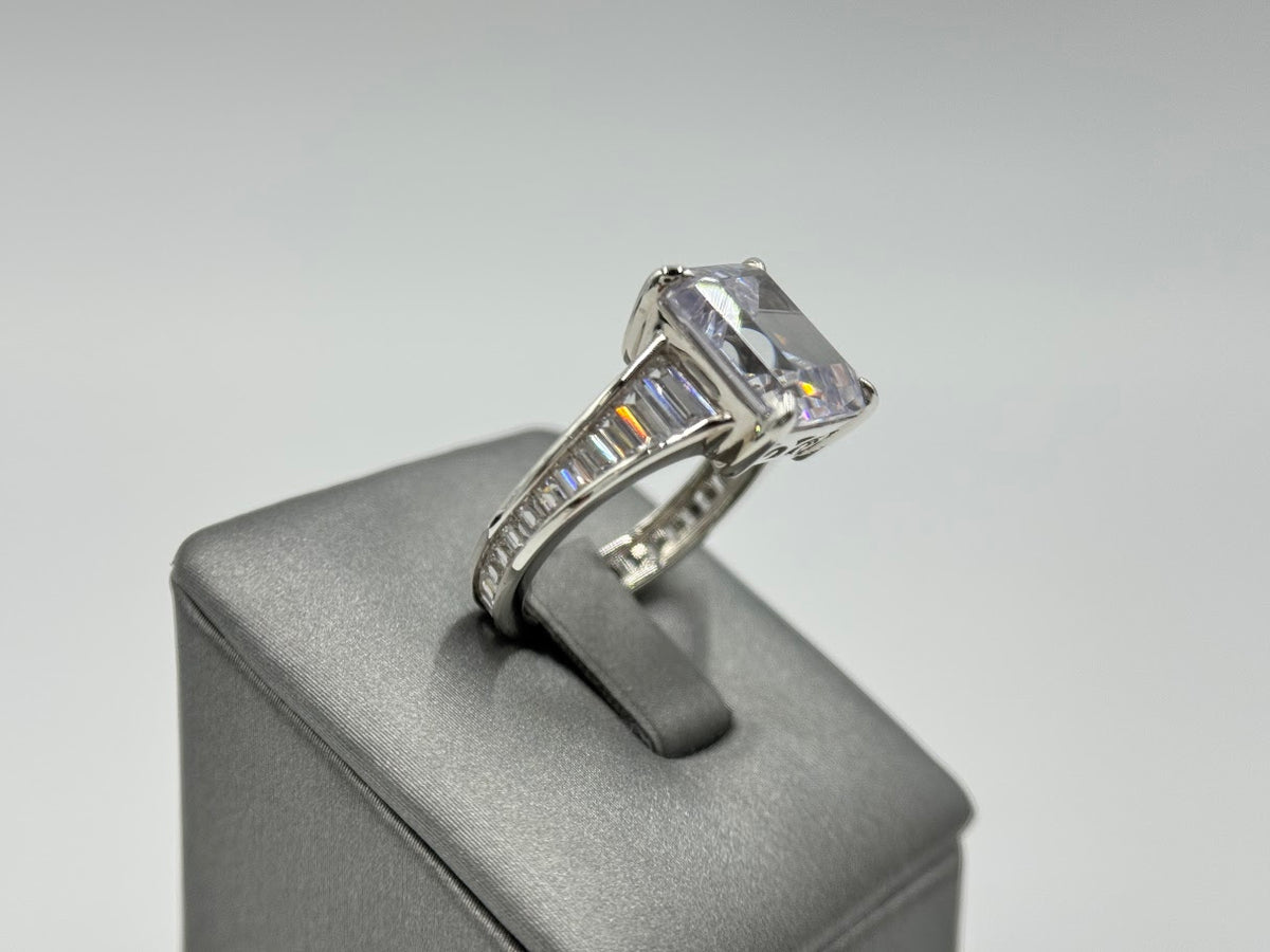 Absolute Sterling Silver "Hall of Mirrors" Emerald-Cut CZ Baguette Ring, Size 7