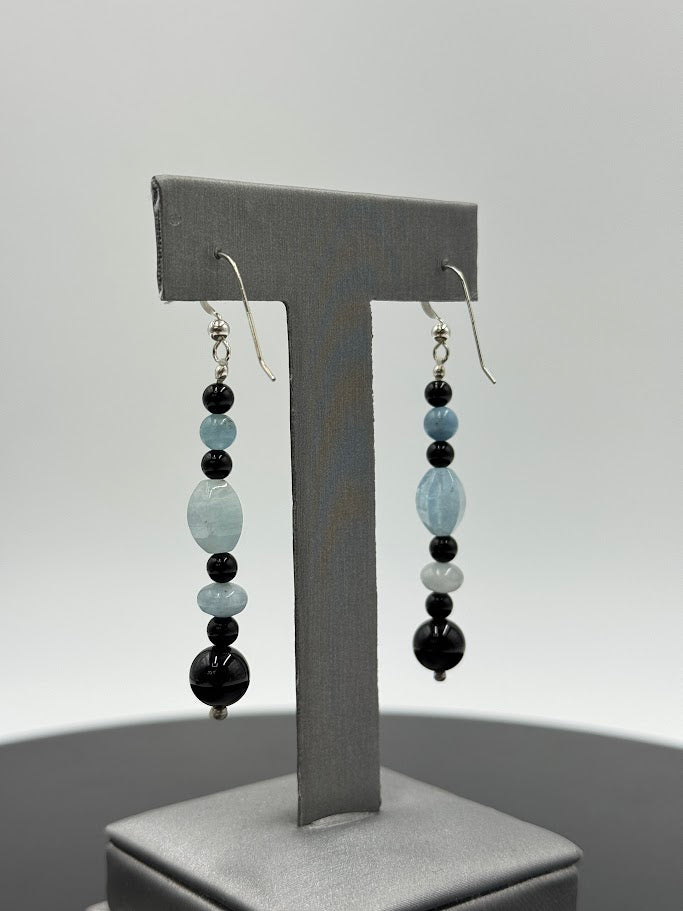 Jay King Sterling Silver Blue & Black Chalcedony Beaded Earrings, 1"