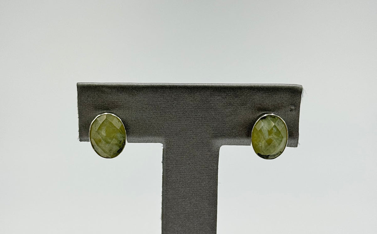 Jay King Sterling Silver Green Gemstone Faceted Stud Earrings.