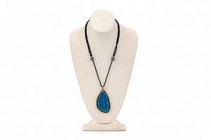 JK NY Colored Blue Agate Slice Double-Row Drop Necklace