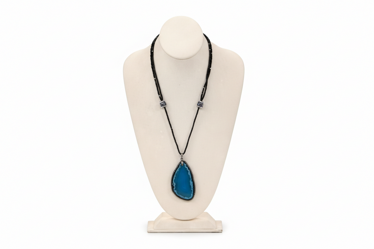 JK NY Colored Blue Agate Slice Double-Row Drop Necklace