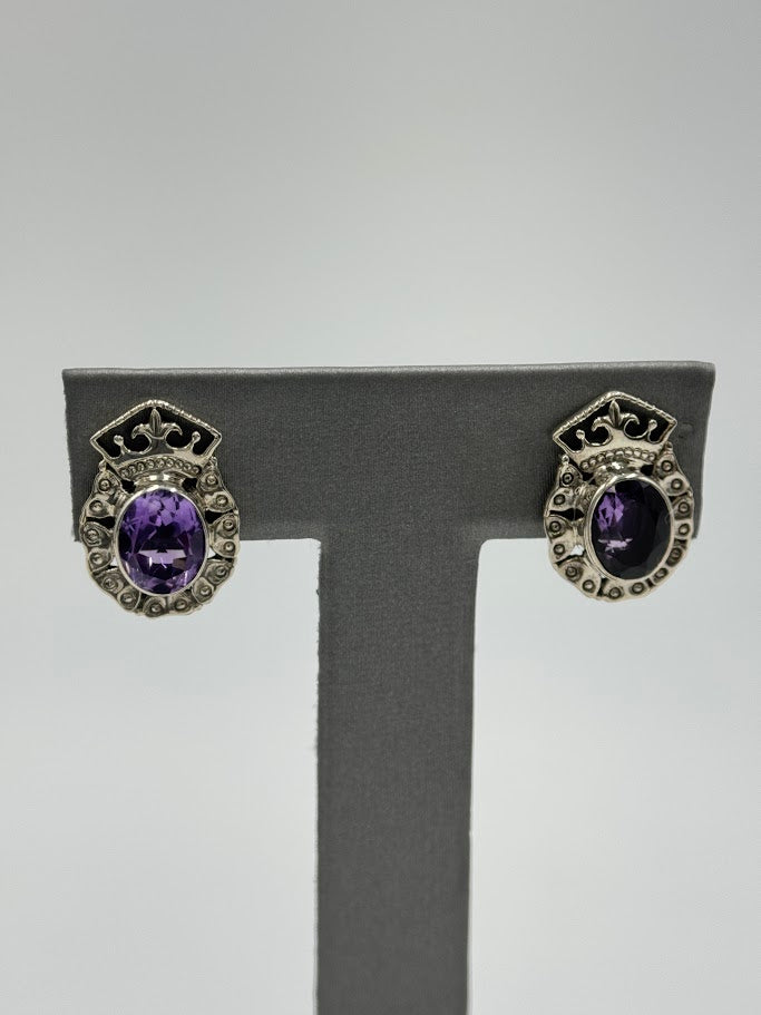 Nicky Butler Sterling Silver Oval Amethyst Stud Earrings.