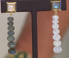 Rarities Sterling Silver Goldclad Labradorite & Moonstone Mismatch Drop Earrings