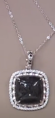 Jade of Yesteryear Square Black Jade & Cubic Zirconia Pendant Necklace, 18"