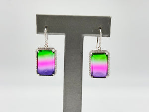 Colleen Lopes Sterling Silver Watermelon Quarts Emerald-cut Drop Earrings,