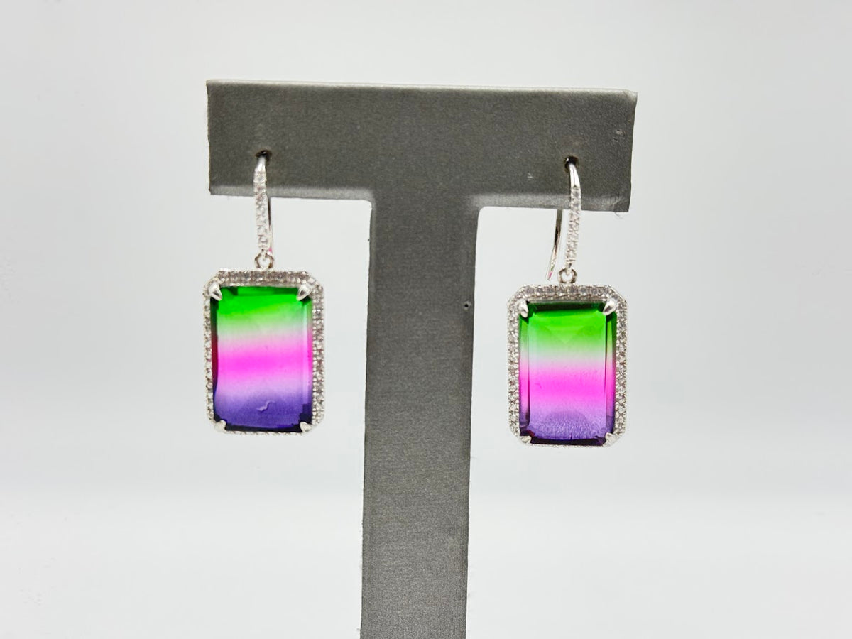 Colleen Lopes Sterling Silver Watermelon Quarts Emerald-cut Drop Earrings,