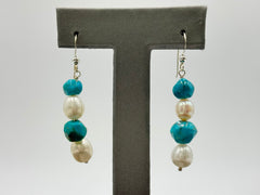 Jay King Sterling Silver Turquoise & Freshwater Pearl Beaded Drop Earrings 1”
