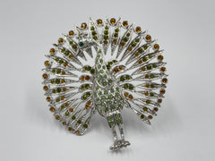 HSN Silvertone Multicolor Crystal Peacock Pin,