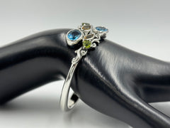 Artisan Crafted Sterling Silver Multi Stone Bypass Hinge Bracelet, 6-1/4"