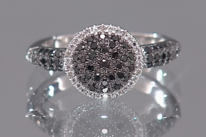 Sterling Silver .33ctw Black &White Pave Diamond Ring, Size 9