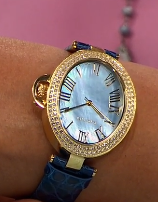 Rarities Goldtone Oval Mother-of-Pearl Dial Blue Alligator Leather Strap Watch,