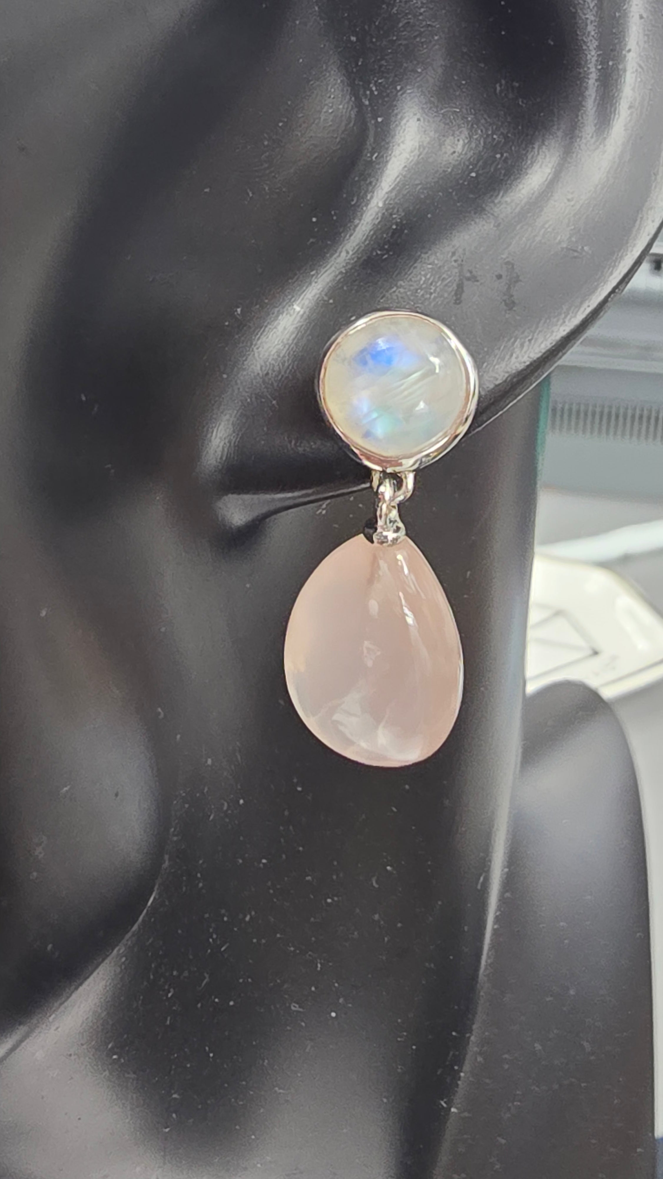Affinity Sterling Silver Rose Quartz & Moonstone Drop Earrings