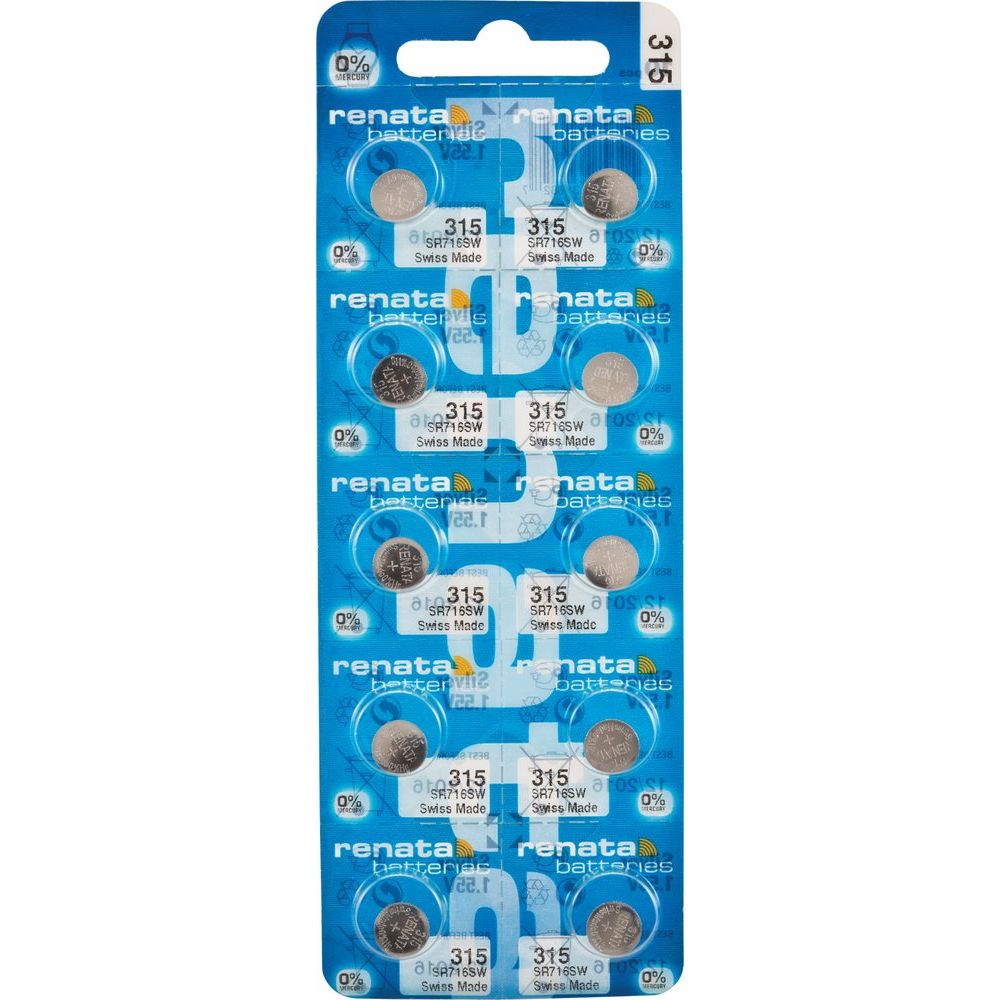 Renata® 0% Mercury Silver Oxide Watch Batteries – 1.55V, Long-Lasting, High & Low Drain (10-Pack)