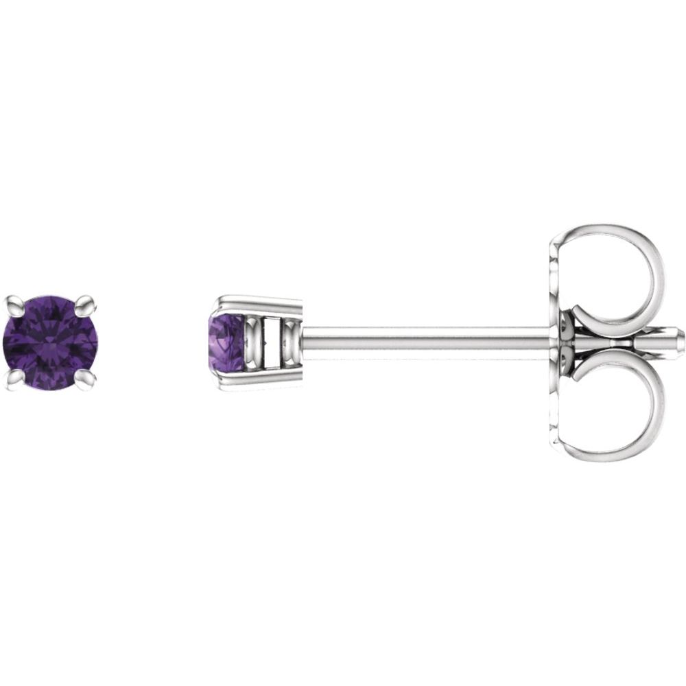 14K White Natural Amethyst Stud Earrings