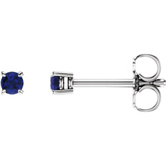 14K White Lab-Grown Blue Sapphire Stud Earrings