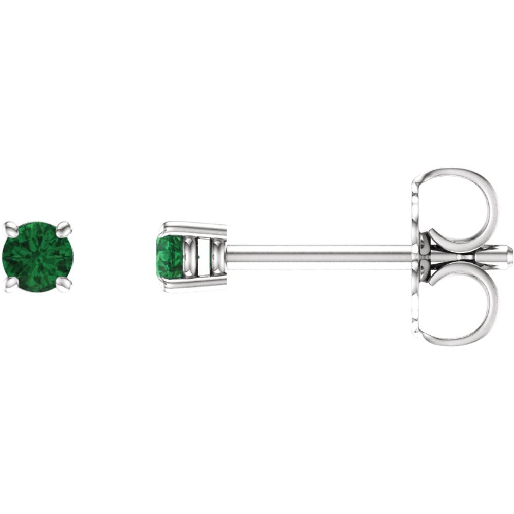 14K White Natural Emerald Stud Earrings