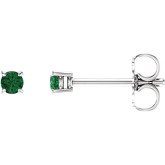 14K White Natural Emerald Stud Earrings
