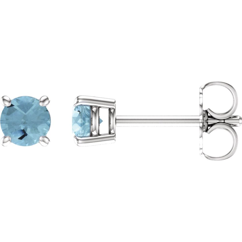 14K White Natural Aquamarine Stud Earrings