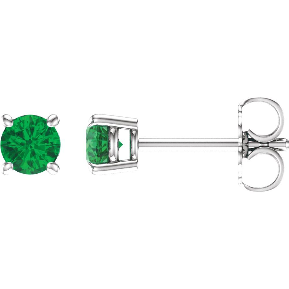 14K White Lab-Grown Emerald Stud Earrings