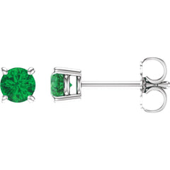 14K White Natural Emerald Stud Earrings