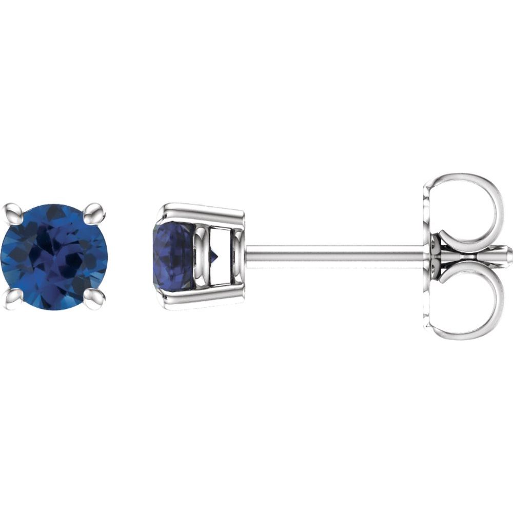 14K White Natural Blue Sapphire Stud Earrings