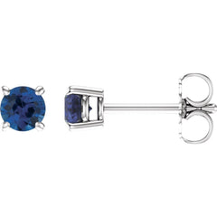 14K White Lab-Grown Blue Sapphire Stud Earrings