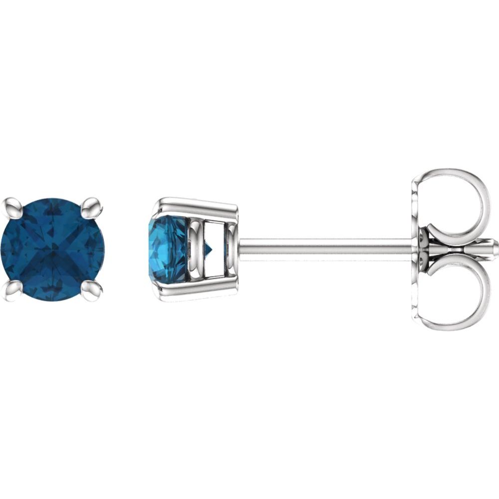 14K White Natural London Blue Topaz Stud Earrings