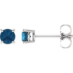 14K White Natural London Blue Topaz Stud Earrings