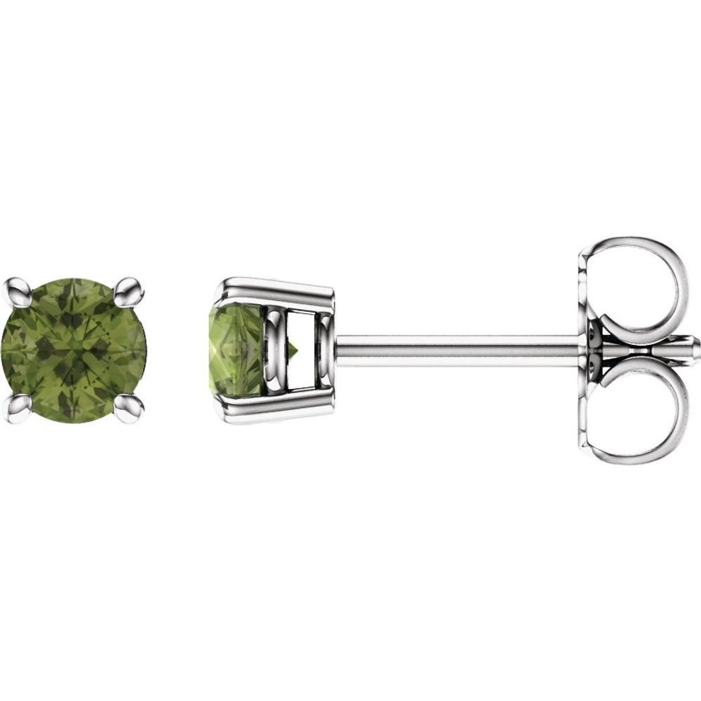 14K White Natural Peridot Stud Earrings