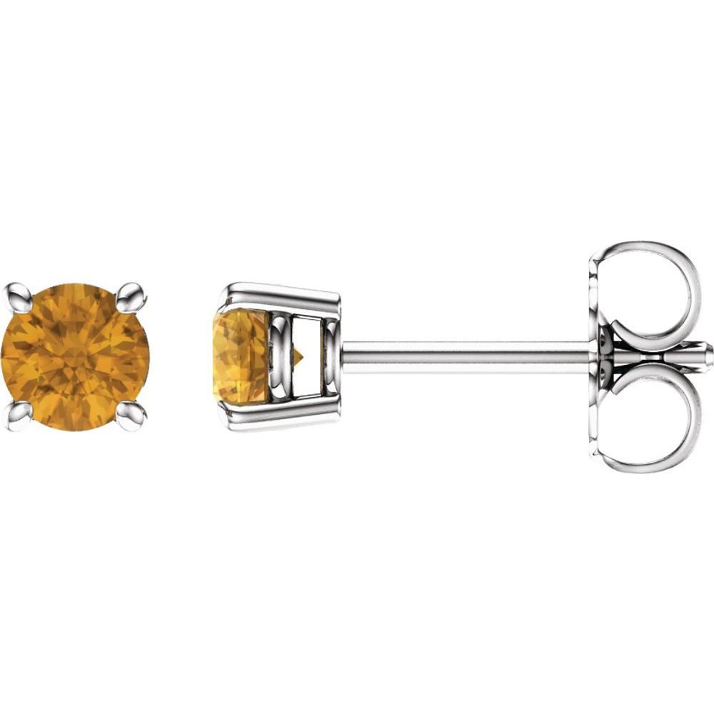 14K White Natural Citrine Stud Earrings