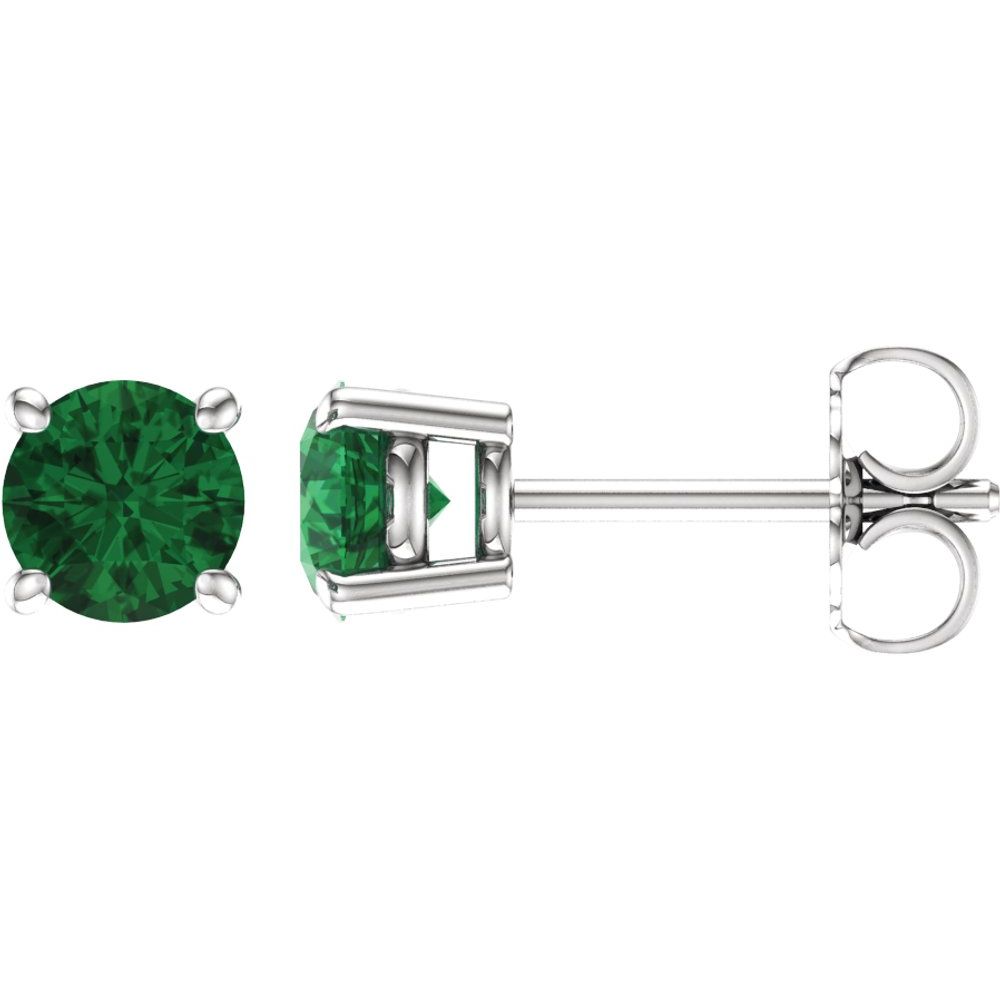 14K White Lab-Grown Emerald Stud Earrings