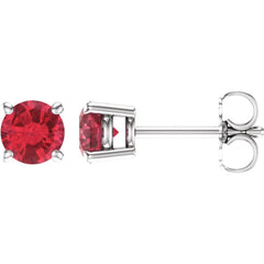 14K White Lab-Grown Ruby Stud Earrings