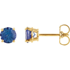 14K Yellow Natural London Blue Topaz Stud Earrings