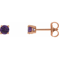 14K Rose Natural Amethyst Stud Earrings