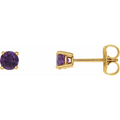 14K Yellow Natural Amethyst Stud Earrings